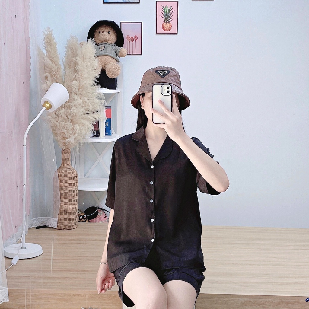 Bộ pijama ngắn trơn D0 tơ tằm ÁNH KIM mặc nhà mặc ngủ tay ngắn quần ngắn FPLUS PJM