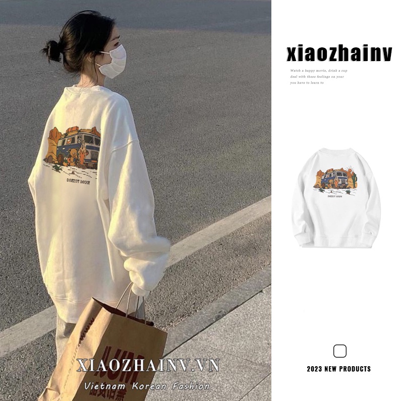 Áo sweater XIAOZHAINV mỏng dáng rộng phong cách Mỹ retro thời trang dành cho cặp đôi