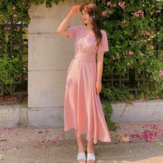 Đầm váy freesize cổ tròn chéo eo 2 màu