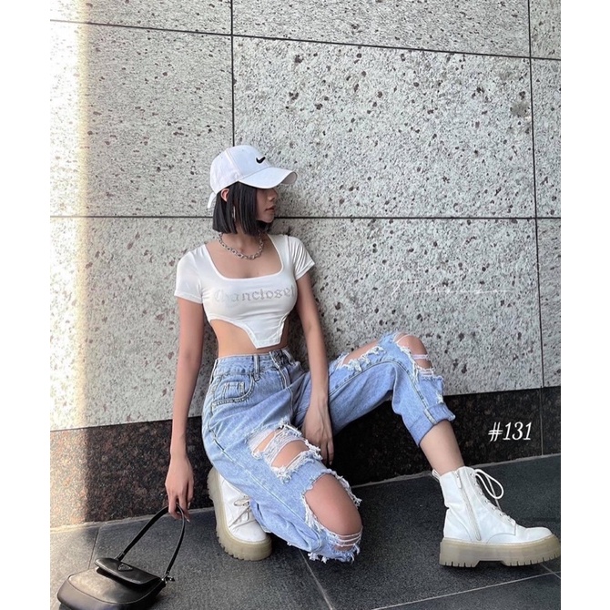 Quần baggy jean rách nhiều, mã 131