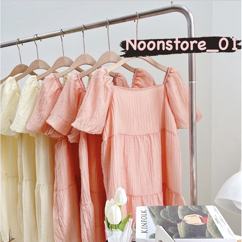 Đầm cổ chữ U dáng babydoll 2 tầng siêu xinh hàng 2 lớp cận chất - hàng có sẵn