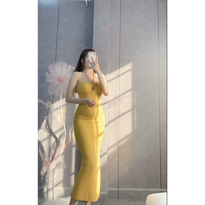 Đầm ôm body dáng dài cúp ngực cổ yếm, đầm đi tiệc đi chơi... sang chảnh + Ảnh thật