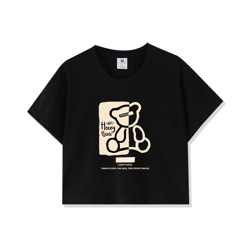 Áo thun croptop QADCOL tay ngắn in họa tiết gấu thời trang cho nữ