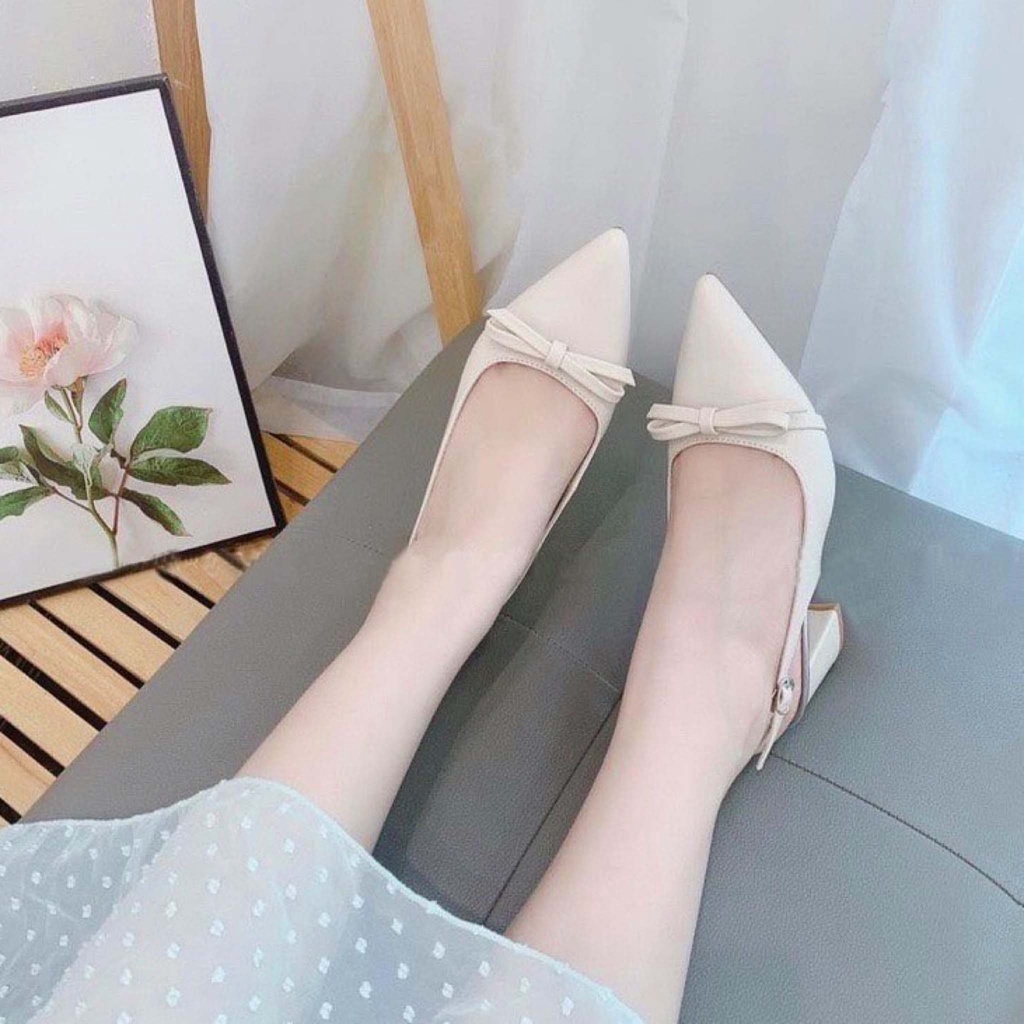 Giày búp bê màu trắng, đính nơ xinh xắn, cao 5p OCNHI18