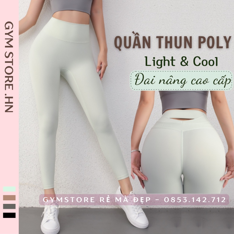 Quần tập gym yoga nữ thun lạnh dáng legging thể thao mịn mát lưng cao chéo co giãn GYMSTORE 706