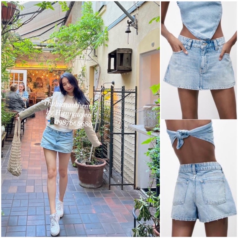 (Sẵn eo 70/72)Quần váy jean xanh sáng ZARA chính hãng(kèm ảnh thật)