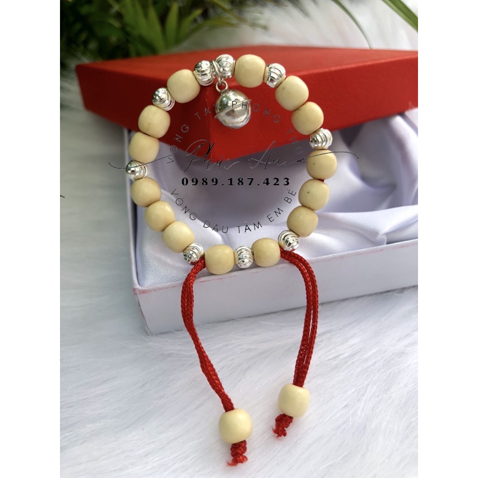 Vòng Dâu Tằm 9 Bi Bạc + Lắc Bạc Cho Bé Gái -