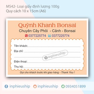 MS42 phiếu ship theo yêu cầu 400 tờ