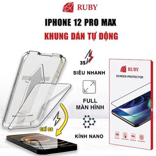 Kính cường lực Iphone 12 Pro Max chính hãng Ruby khung dán tự động full màn hình - Dán màn hình Iphone 12 Pro Max