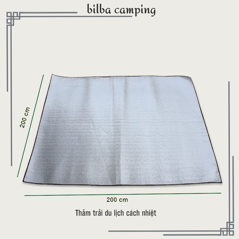 Thảm trải du lịch cách nhiệt tráng bạc 2m*2m, Thảm tráng bạc 2 lớp chống thấm dùng đi cắm trại dã ngoại - Billba camping