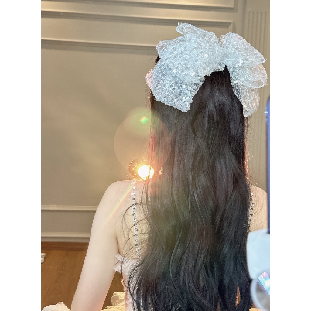 Kẹp Tóc Nơ Vải Họa Tiết Vảy Cá Xinh Xắn Thời Trang Cao Cấp