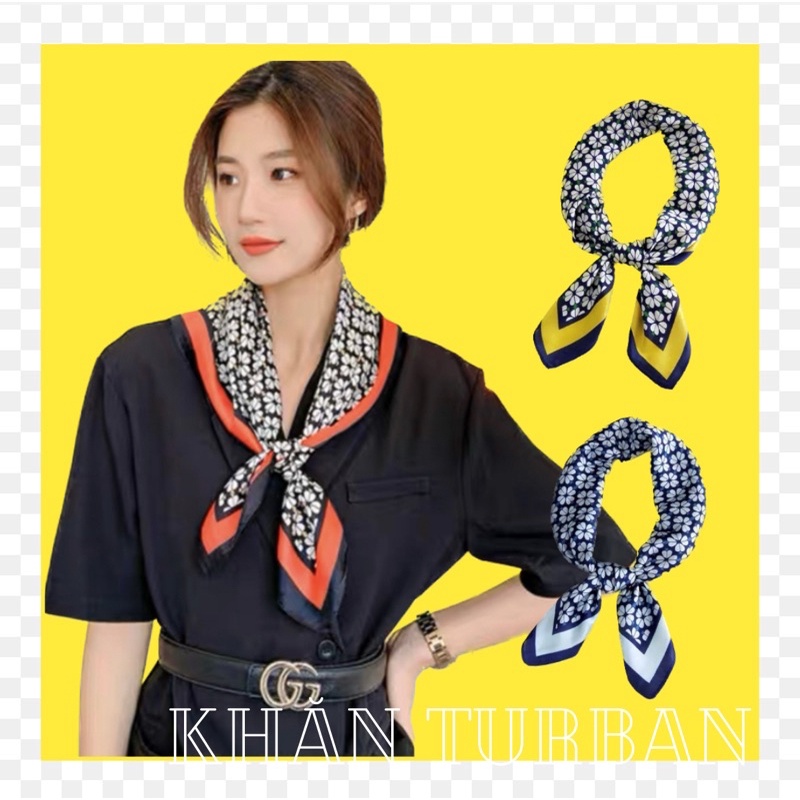 Khăn turban lụa vuông cao cấp choàng cổ size 70x70cm thanh lịch đa năng dùng làm áo yếm in hình hoa
