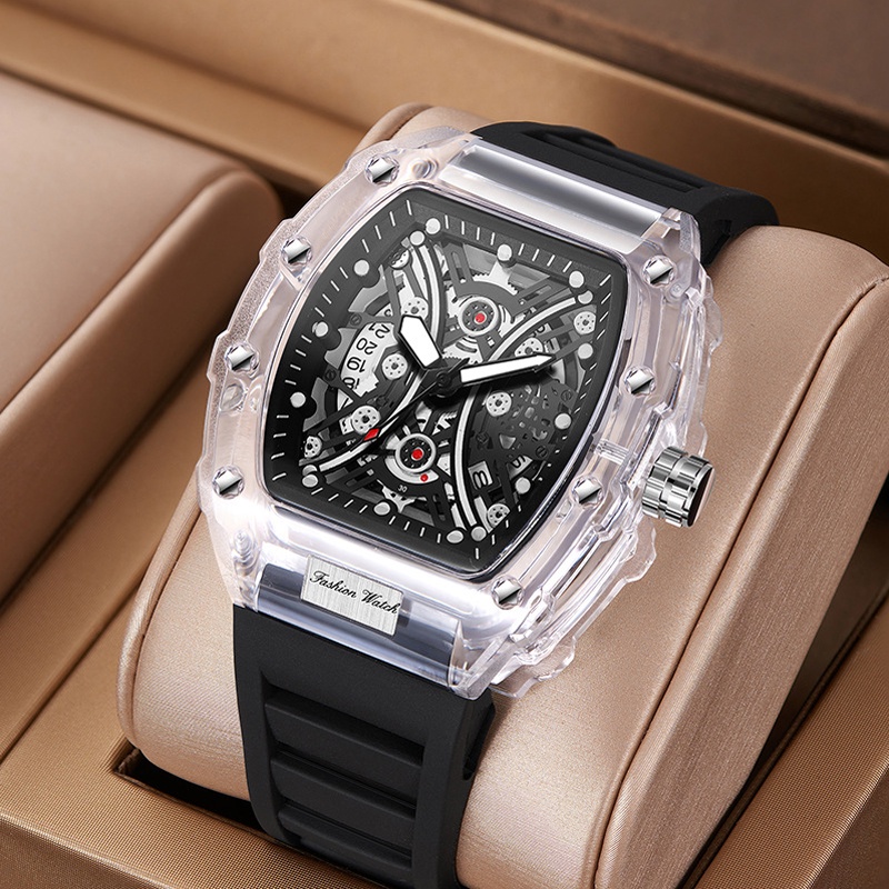 Đồng Hồ Richard Mille Nam Cơ Tự Động Mặt Vuông Dây Silicone Chống Nước Cho Nam trong suốt lộ máy cực chất