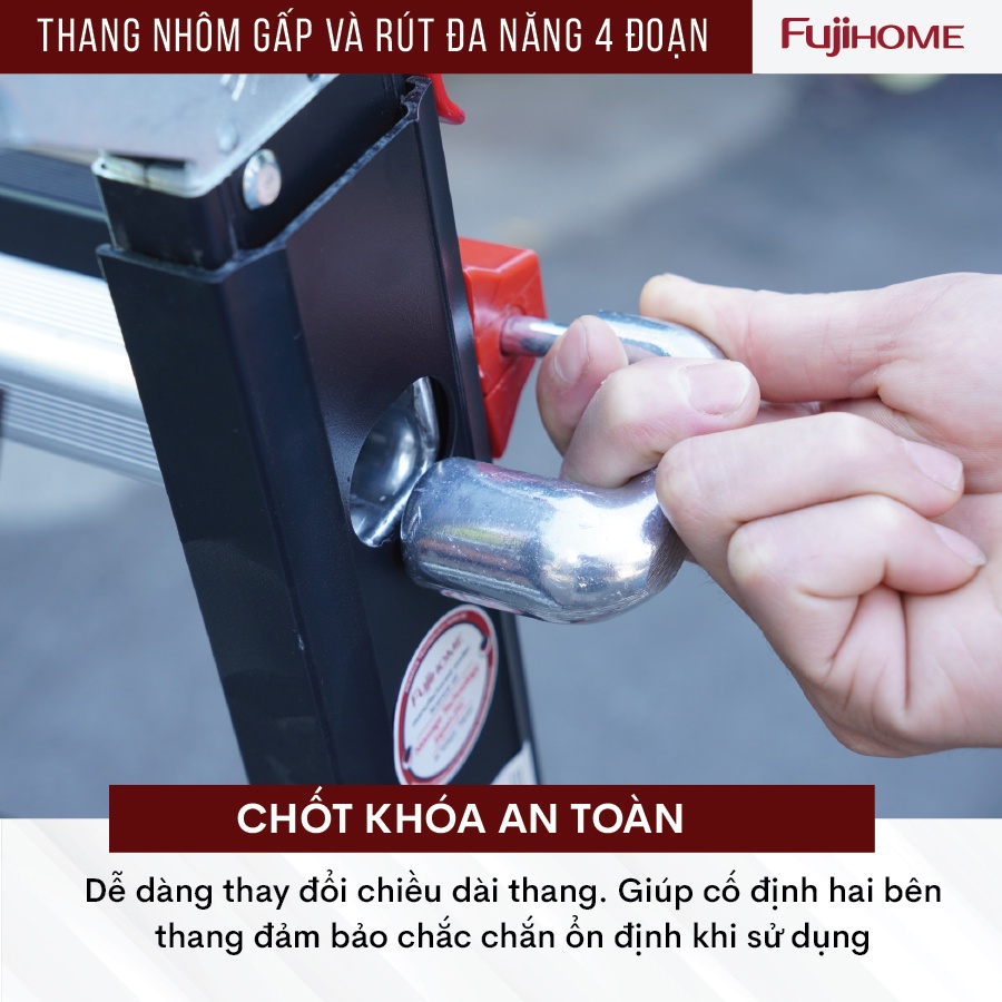 Thang nhôm 5m nhập khẩu FUJIHOME ML45B 4 đoạn xếp nhiều kiểu dáng - Hợp kim nhôm cao cấp - Phủ sơn tĩnh điện