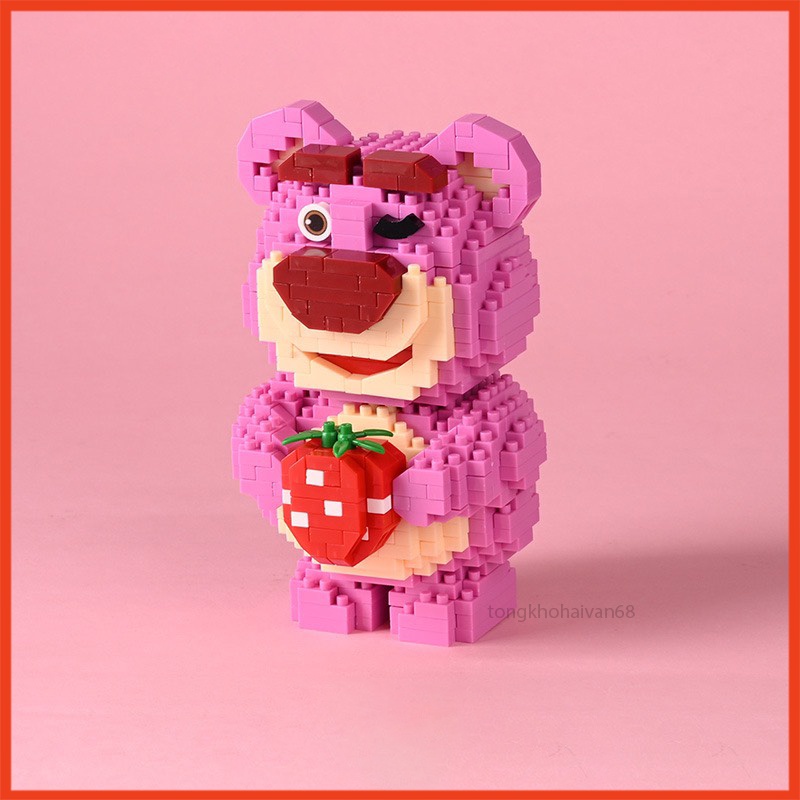 Mô hình lắp ráp mini Gấu Dâu Lotso hoạt hình dễ thương - Đồ chơi lắp ghép 3D cho bé