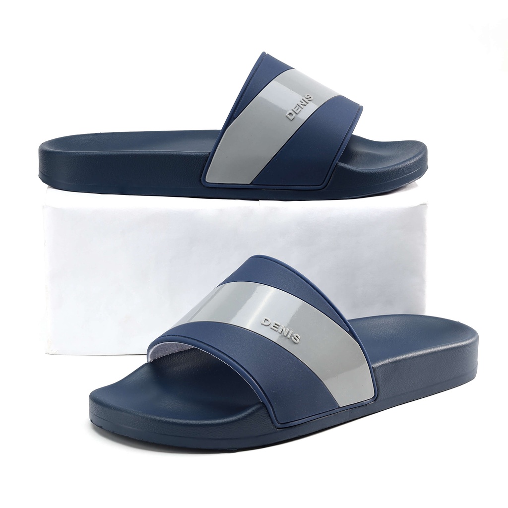 Dép quai ngang Denis Unisex Slipper DC02 đế PU quai PVC màu xanh viền xám Ngoài trời