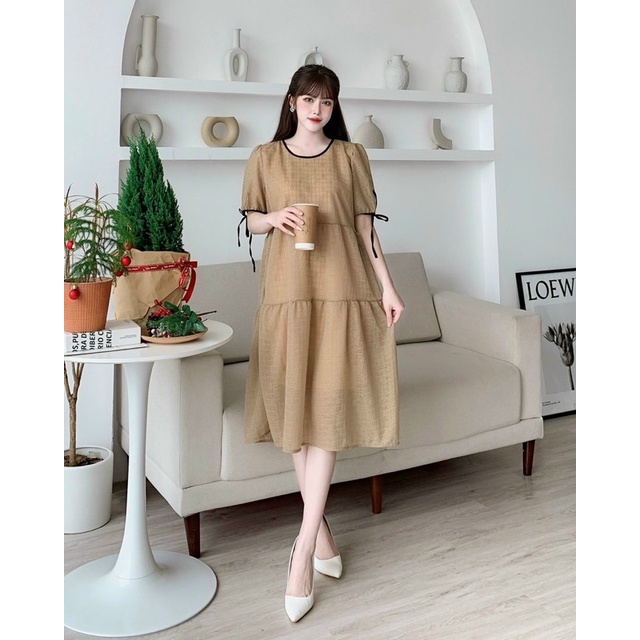 Đầm ren Xốp Hai Lớp Dáng Babydoll Phối Viền Nơ Mã H40