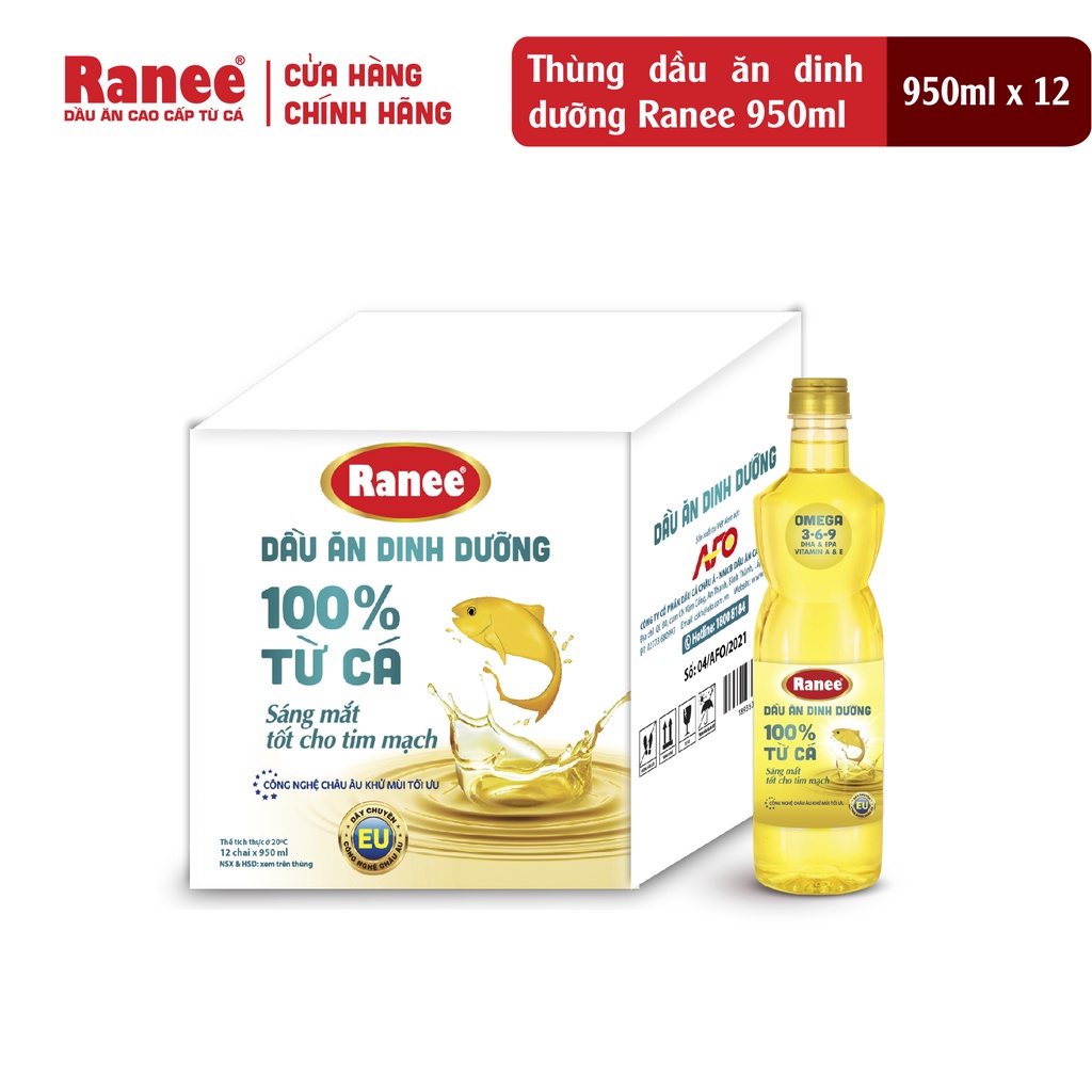 Thùng dầu ăn Ranee 950ml (950ml/chai x 12 chai)