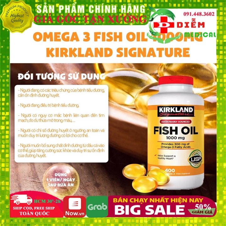 [Chính Hãng Mỹ] Viên Uống Omega3 Dầu Cá FISH OIL 1000mg Kirkland Signature 400 Viên Mỹ, Bổ Mắt, Hỗ Trợ Tim Mạch có HĐ Đỏ