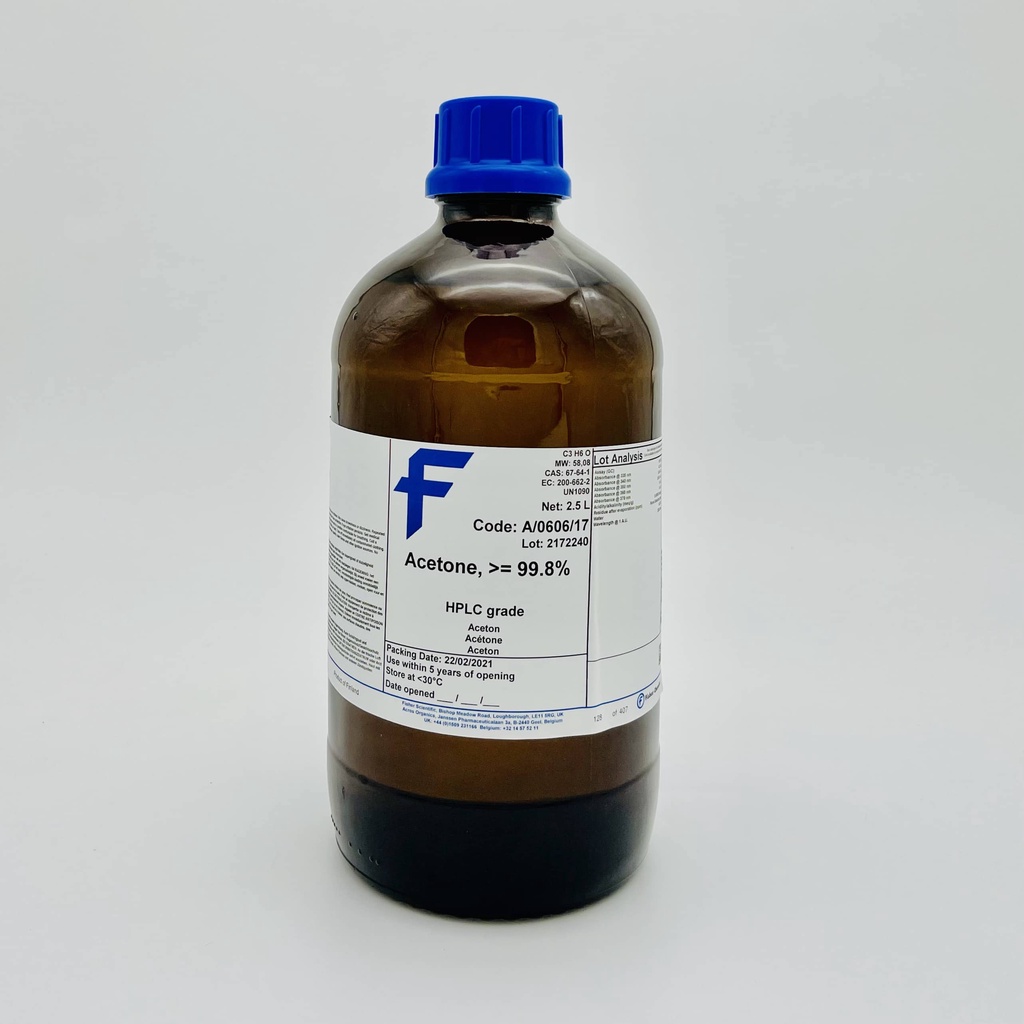 Hóa chất acetone 99.8% hplc, fisher mỹ, cas 67-64-1 - ảnh sản phẩm 1