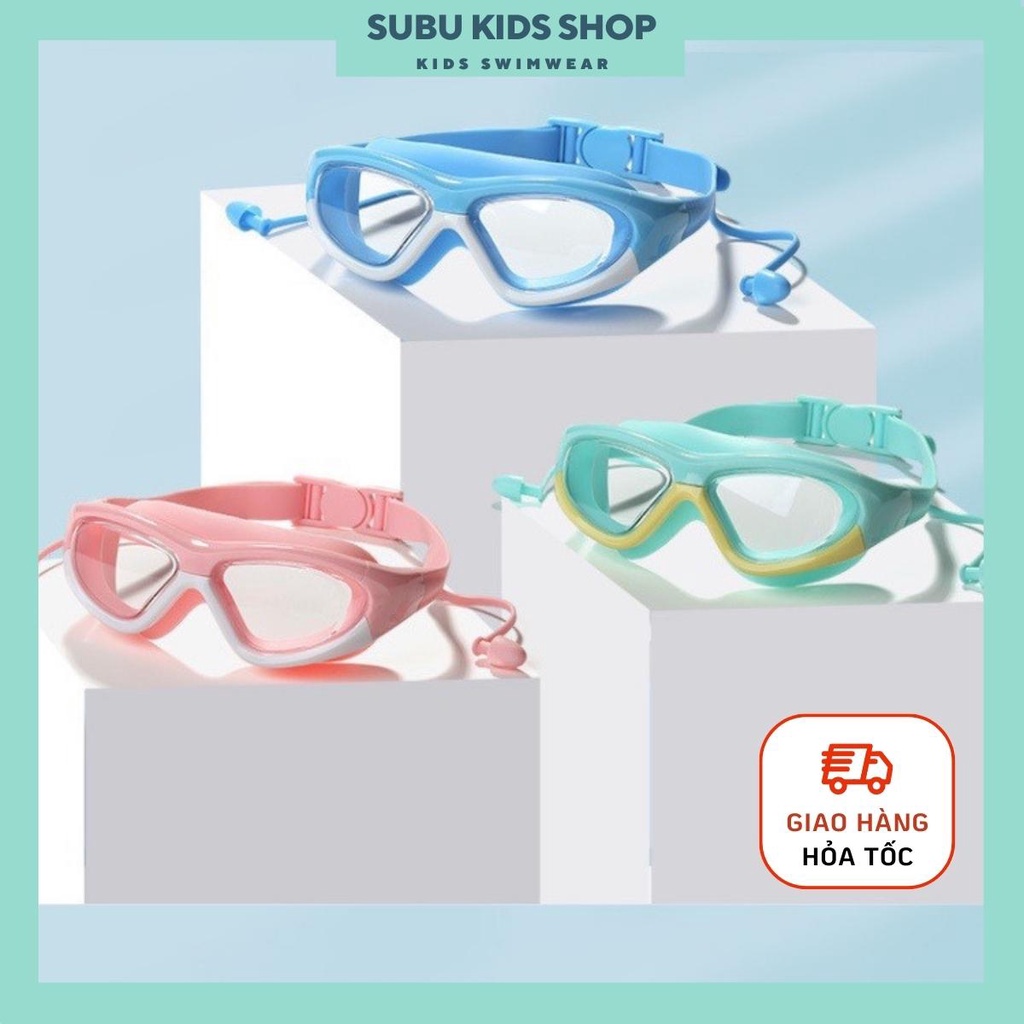 Kính bơi trẻ em kèm nút bịt tai khóa sau tiện lợi mắt kính HD bảo vệ mắt chống sương mù phù hợp bé từ 1-10 tuổi