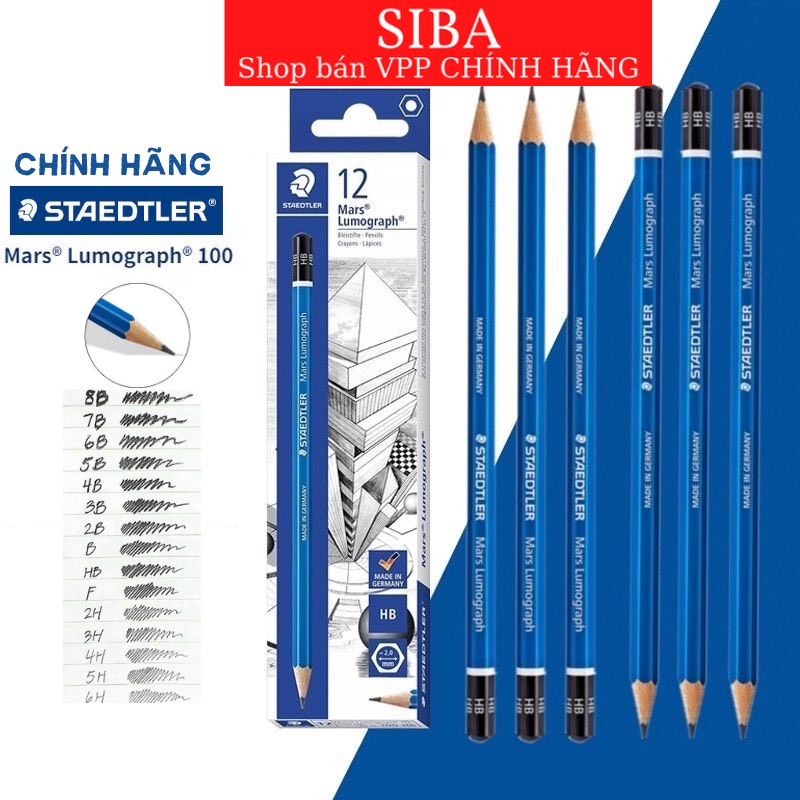 Bút chì Đức STAEDTLER Mars Lumograph thân xanh, viết chì gỗ độ cứng ngòi chì từ HB đến 12B
