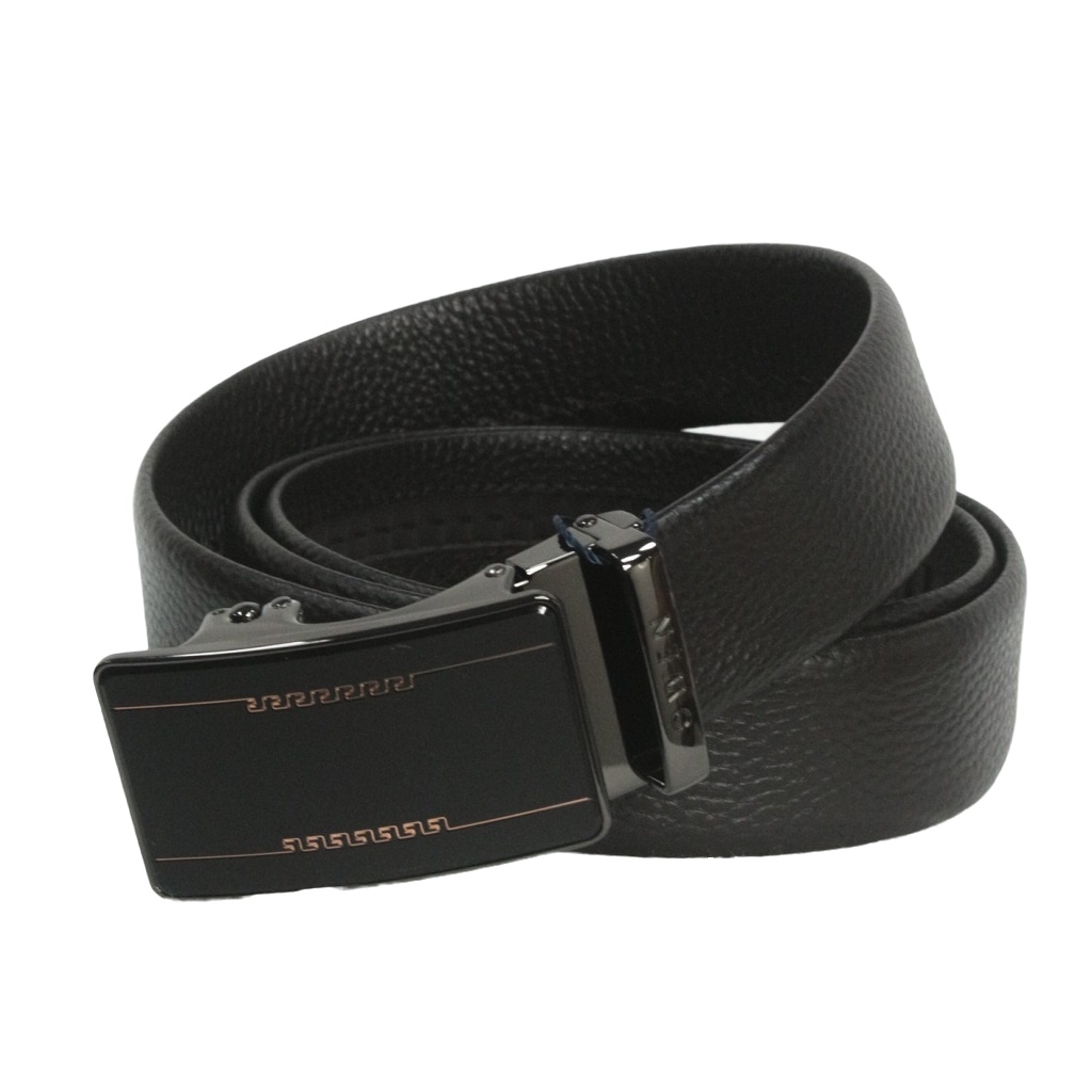 Thắt lưng nam da bò thật OWEN BELT220599 dây màu nâu cao cấp mặt đen đúng nguyên khối hợp kim nguyên khối khóa trượt