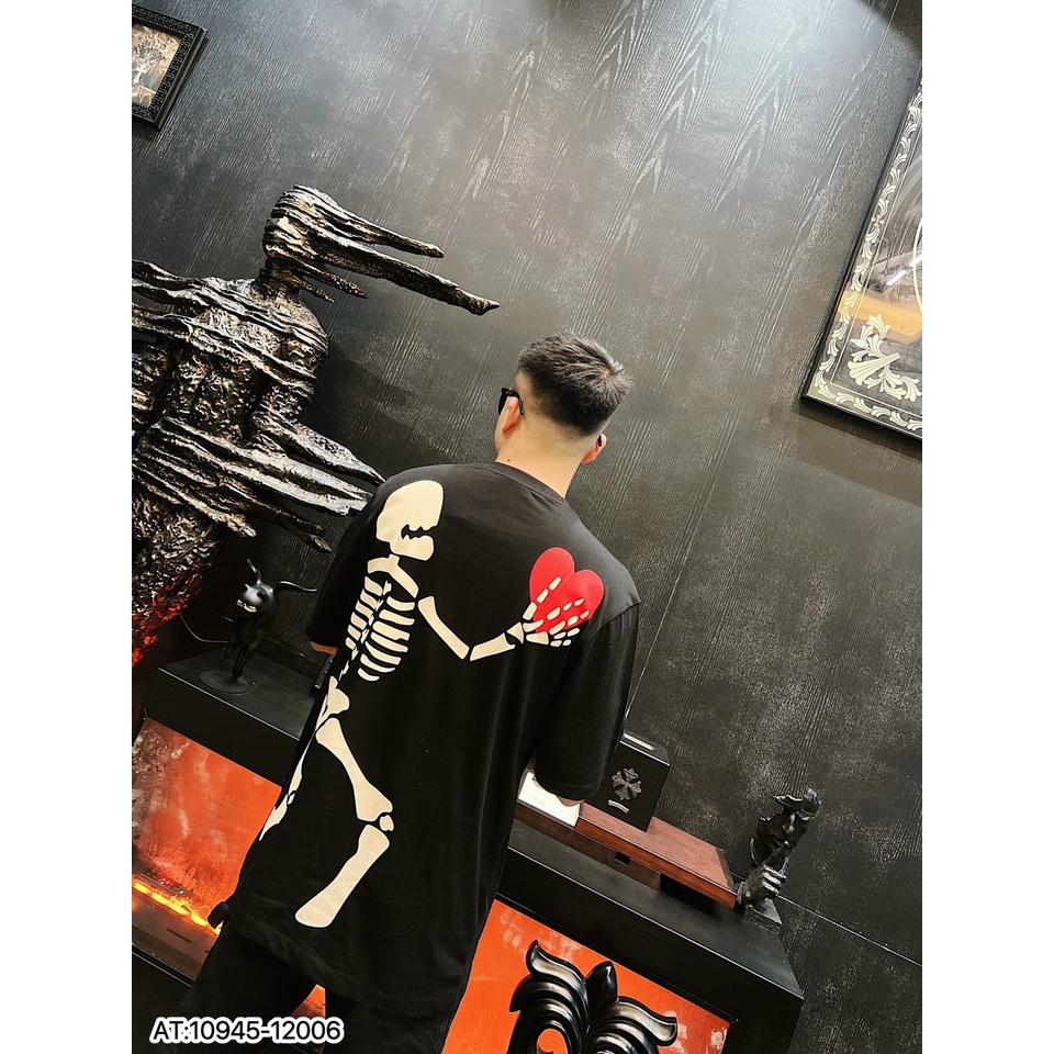 Áo Phông Nam In Hình Xương Trái Tim Cao Cấp - Áo Thun Nam Nữ Chất Cotton Mềm Mịn