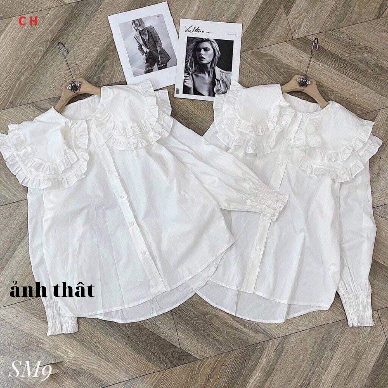 Áo sơ mi cổ bèo 2 tầng tay bo chun ,sơ mi bánh bèo dài tay bo chun phong cách ulzzang hàn quốc ANIESHOP688