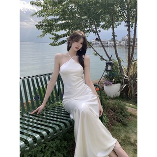 [HÀNG QUẢNG CHÂU] Đầm maxi trắng satin hở lưng cực sang