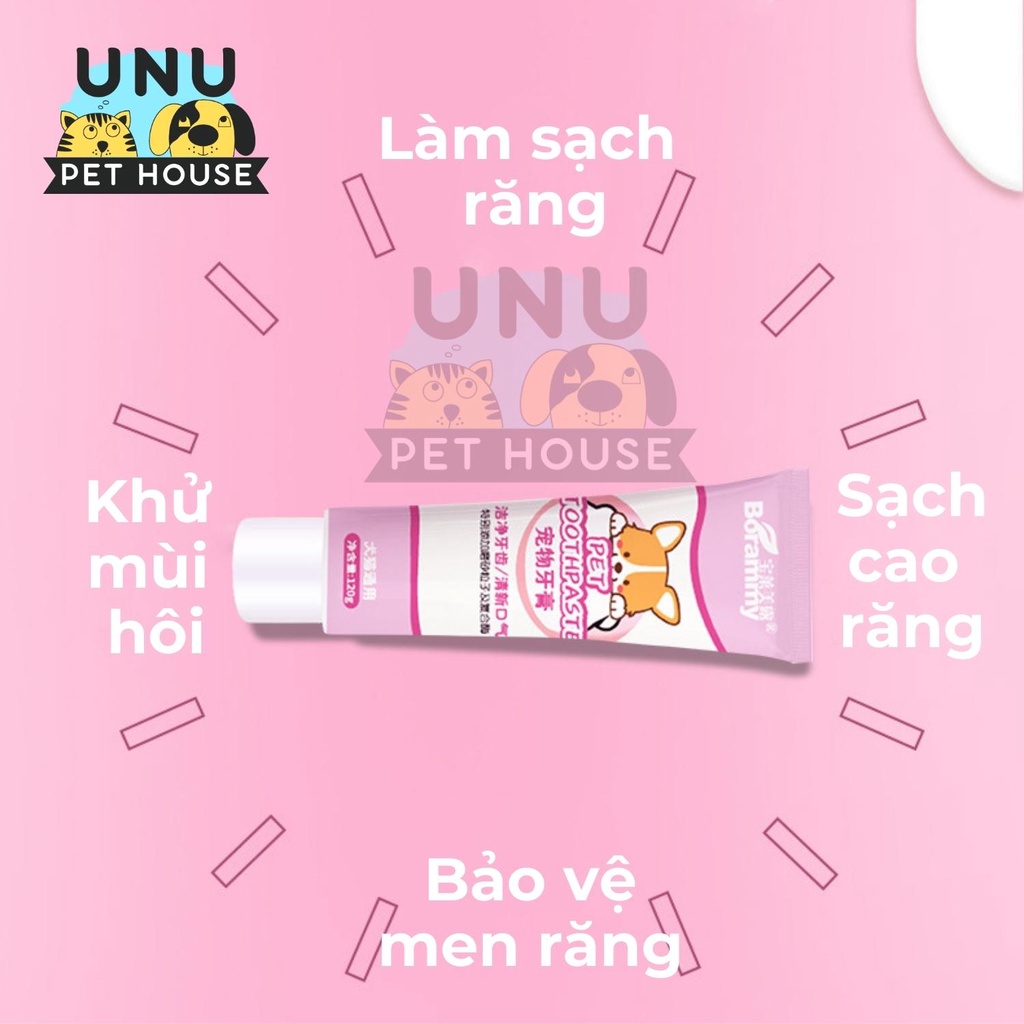 Kem đánh răng cho chó mèo BORAMMY kèm bàn chải, giảm hôi miệng, tránh mảng bám tuýp 120g - UNU Pet House