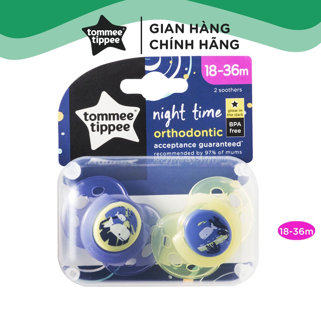 Ty ngậm dạ quang cho bé Tommee Tippee Night Time 18-36 tháng (vỉ 2 cái) - Cá Voi