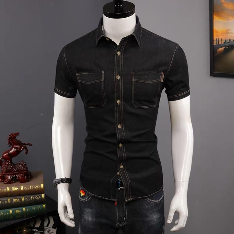 T Áo sơ mi cộc nam giả bò chất liệu Polyester phong cách thể thao slim filt trẻ trung năng đông co giãn 4 chiều mã N48
