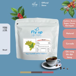 Cà phê Espresso Brazil Cerrado Natural gói 200g, Cafe Coldbrew nguyên chất rang mộc từ Fly Up Coffee