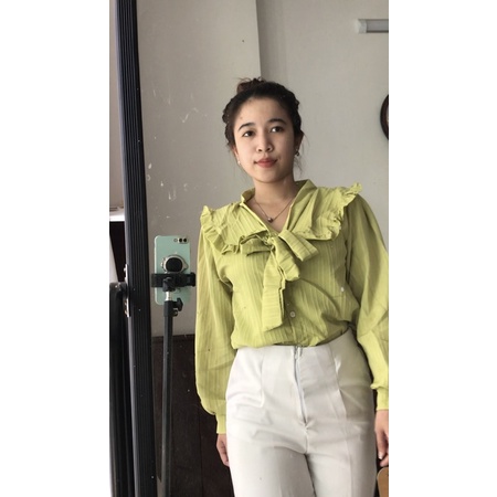 ÁO KIỂU TAY DÀI NƠ BÈO CHẤT ĐỦI DẸP - Áo sơ mi thắt nơ xnh 🎀