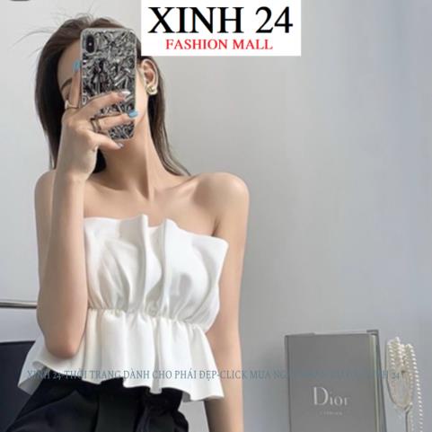 Áo crotop ống xếp ly kiểu hoa xòe (có mút ngực) Xinh 24 ôm tôn dáng thanh lịch