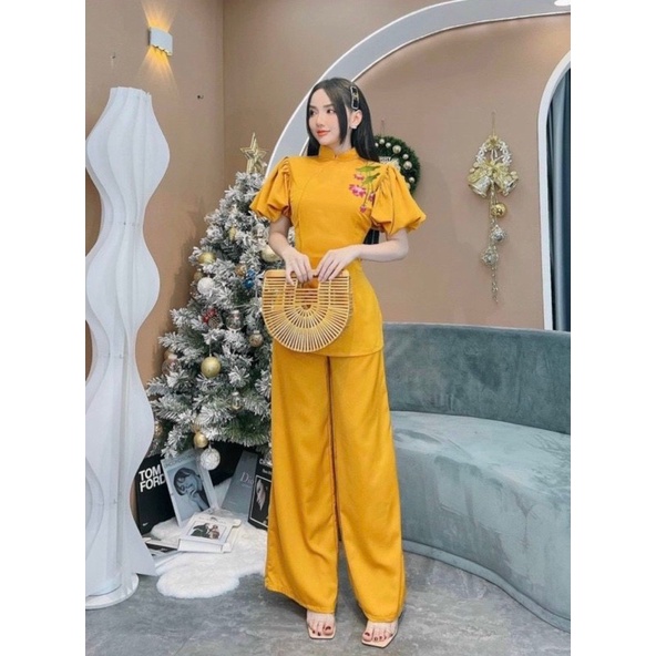 SET BỘ LAM ĐI CHÙA THÊU HOA SEN KIỂU TAY PHỒNG FREESIZE DƯỚI 55KG