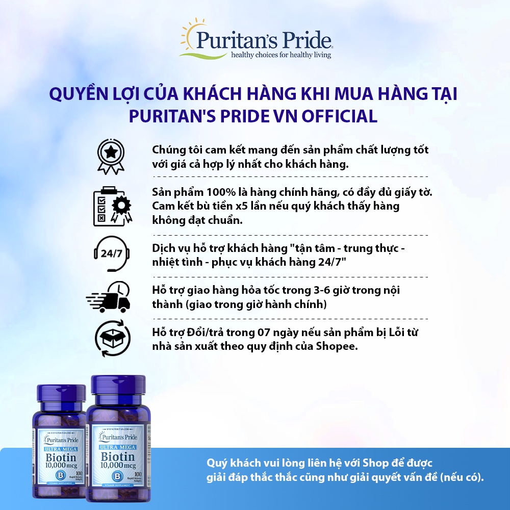 Viên uống hỗ trợ ngăn rụng tóc, làm đẹp da Puritan's Pride Biotin 10000 mcg 100 viên | BigBuy360 - bigbuy360.vn