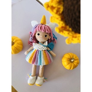 búp bê len HandMade (có sẵn) Sofia  (len catona và jeans) búp bê len Unicorn