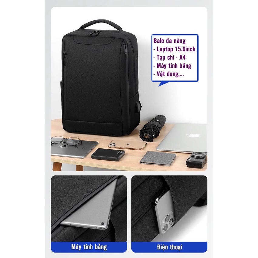 Balo laptop 15.6 inch B1070 NASI Store hàng cao cấp có cổng sạc tặng kèm dây sạc ba lô đựng laptop nam nữ thời trang