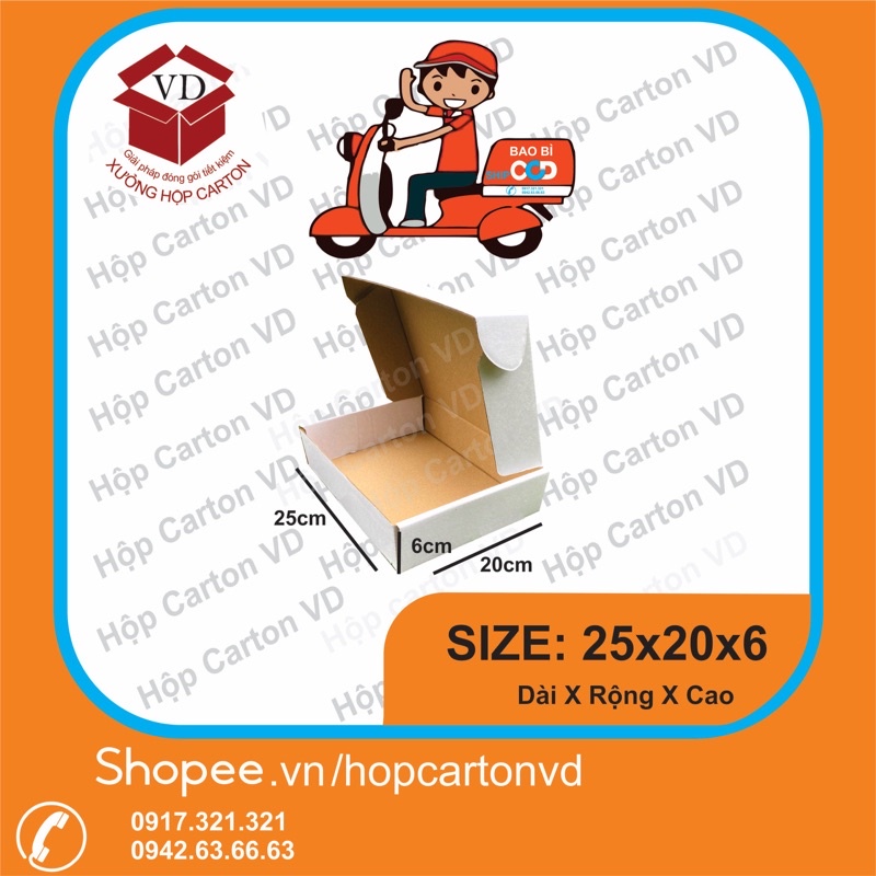 Hộp carton nắp gài màu trắng size 25x20x6