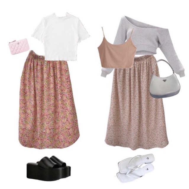 Chân váy dài hoa nhí lưng thun co giãn - MOME.vn