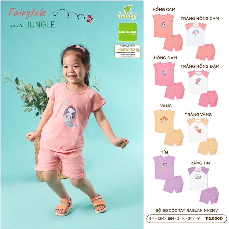 [Mã 12MINI14 giảm 30K đơn 99K] [LULLABY 2022] Bộ Cộc tay bé gái cotton NH303M (Sz 9m-4y)