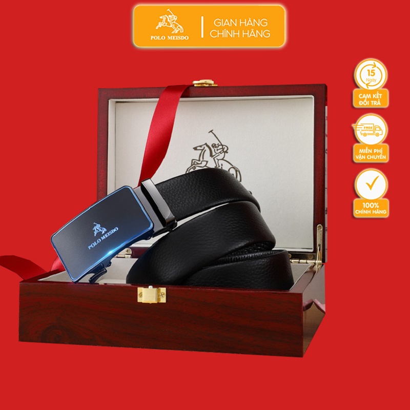 Dây Nịt Nam Da Bò Cao Cấp Hàng Hiệu POLO MEISDO Khóa Tự Động( Da Thật 100%) BH 12 tháng PL44