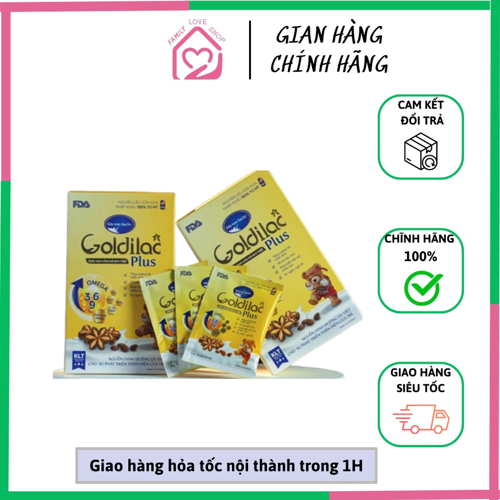 Combo 10 gói Sữa non GOLDILAC PLUS 14gr. Sữa non tăng cân, tăng chiều cao dành cho bé date t12.2023