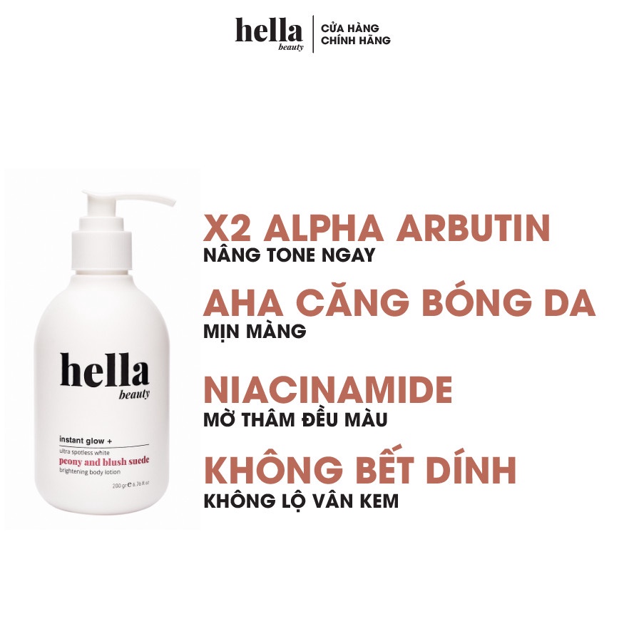 Kem Body Trắng Da Dưỡng Ẩm Nâng Tone Tức Thì, Niacinamide Mờ Thâm Hella Beauty 200g