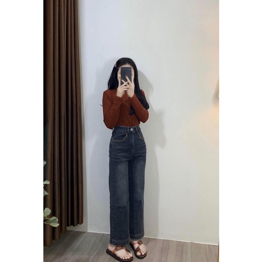quần jeans cạp cao 2 cúc ống đứng Quảng Châu