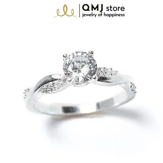 Nhẫn bạc QMJ Hoa xoắn nạm đá ổ chủ sáng - Q005