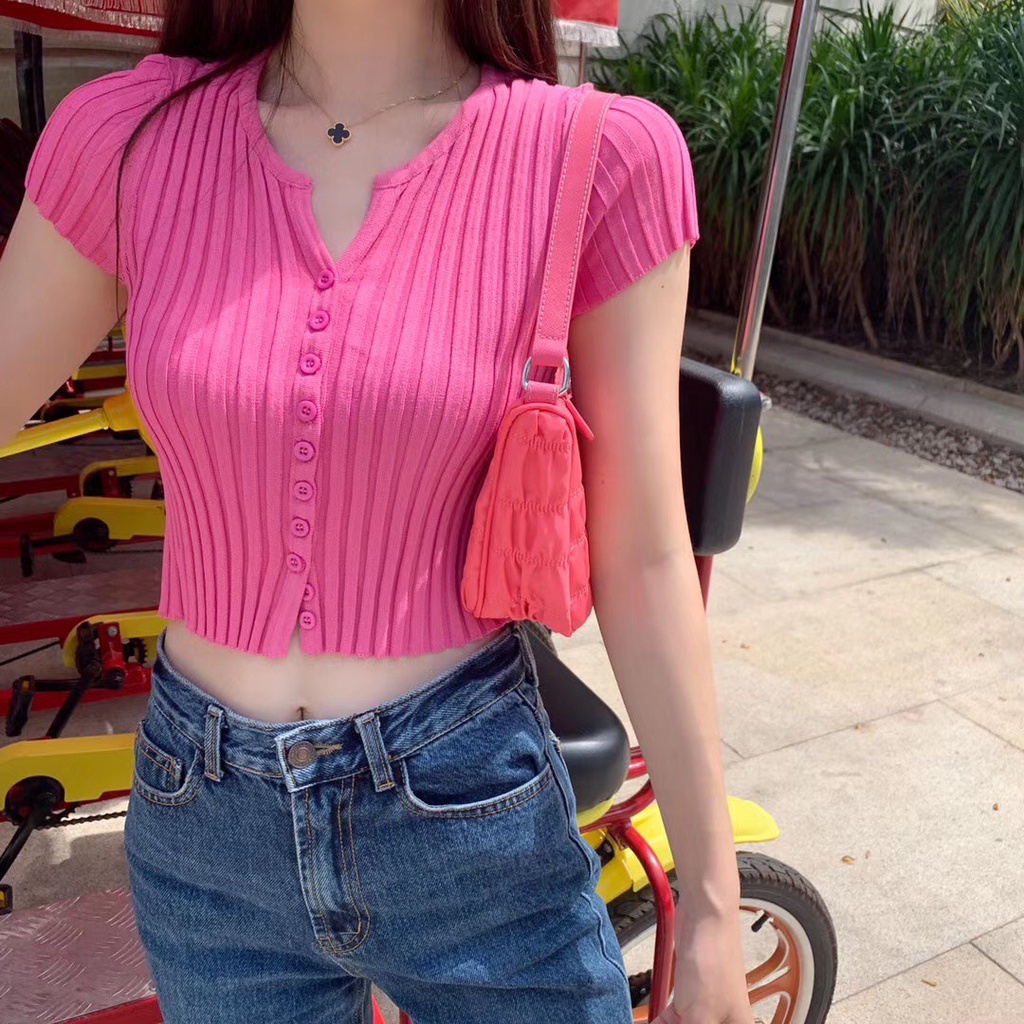 Áo Croptop Nữ, Áo Bèo Vạt Chất Dệt Kim Hàng Quảng Châu