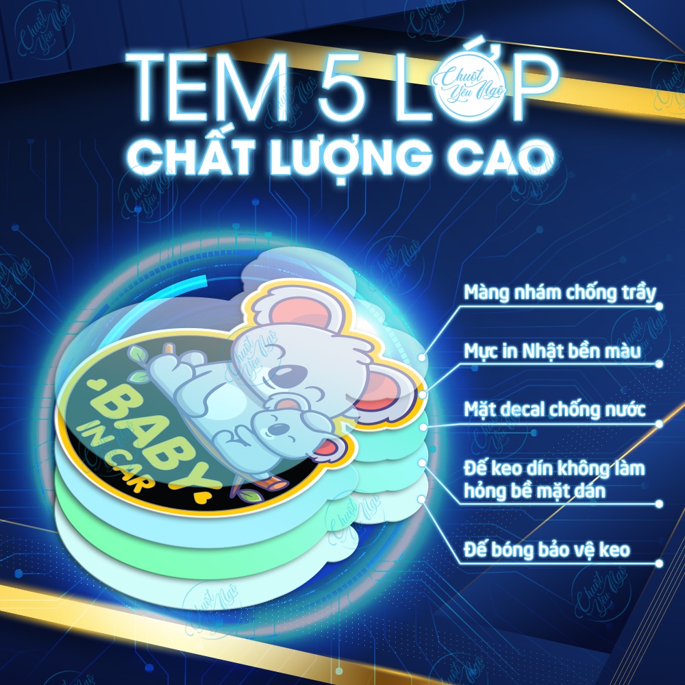 Combo 4 miếng dán không trùng Baby in car hình ngộ nghĩnh động vật dễ thương ANIMAL chống thấm nước